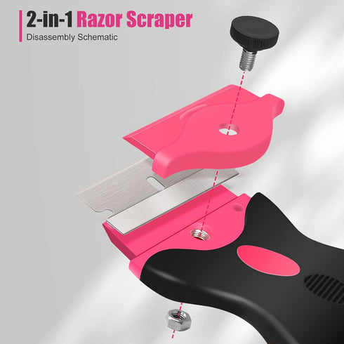 Razor Blade Scraper Tool, 2Pcs Pink Razor Scraper with 40Pcs Replacement Blades, Glass Scraper for Removing Decals,