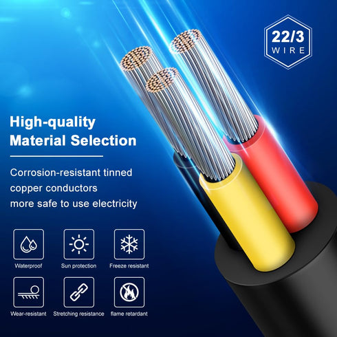 22 Gauge 3 Conductor Electrical Wire, 50FT 22AWG Black PVC Stranded Tinned Copper 3 Wire Cable, 22/3 Cord Extension Cable