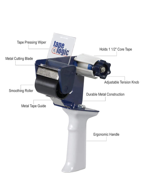 Tape Logic TLTDHDX2 Long Roll Carton Sealing Tape Dispenser, 2" Blue/White for Packaging