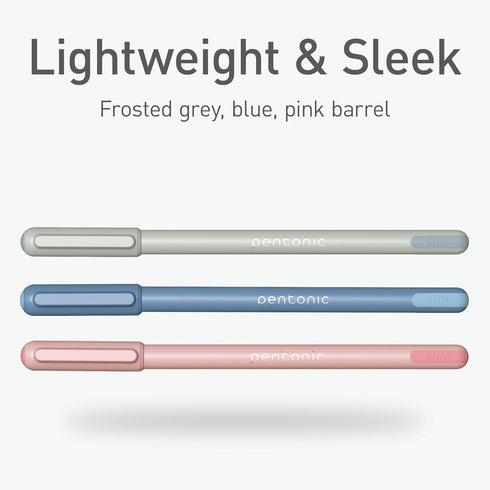 Pentonic Ballpoint Pens, 15 Count, Fine Point 0.7mm, Black, Blue & Red Ink, Gray, Blue & Pink Barrels