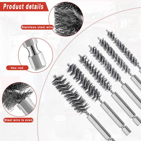 6 Pieces Stainless Steel Bore Brush Set with 15 Pcs Cleaning Needles, Twisted Wire Brush with Handle for Tubes