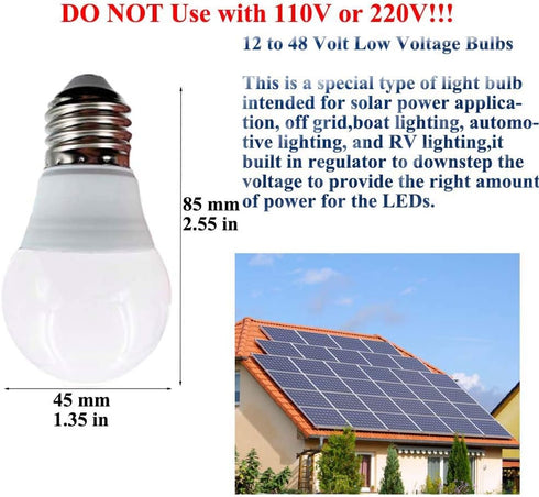 12V Light Bulb A15, 3W Soft White 3000K, E26 Screw Base, 12V LED Bulb, DC 12 Volt, 24V, 36V, 48V Low Voltage Lights for
