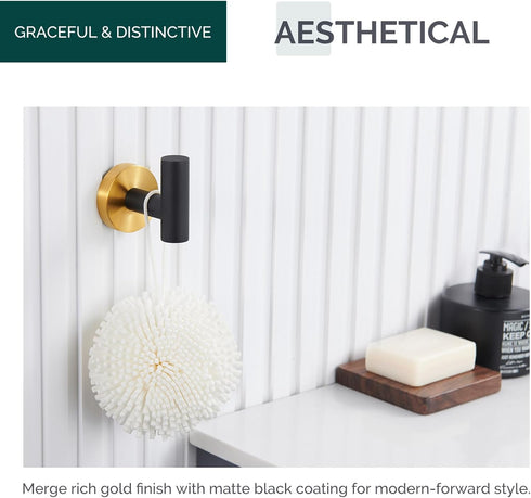 Angle Simple Black & Gold Towel Hook 2 PCS, Stainless Steel Bathroom Robe Holder, Round Coat Hand Towel Hanger, Wall Mounted by Angle Simple