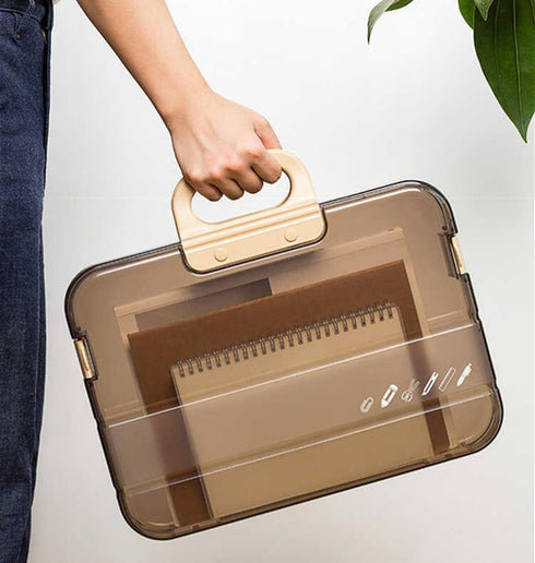 Portable Clear Waterproof File Box with Snaps - Document Storage Organizer for A4 Paper, Magazines, Notebooks (1pcs,