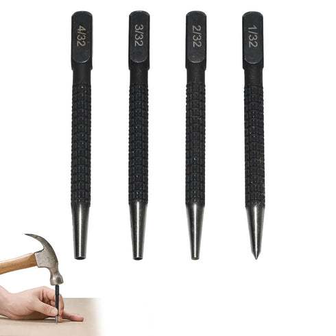 Generic 4-Piece Center Punch Set, Metal Nail Punch Kit, 1/32-4/32 inch Sizes,Drilling Holes