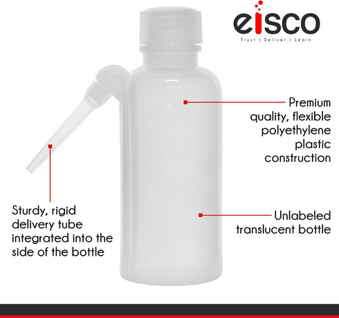 EISCO Wash Bottle, 250ml, Polyethylene, Translucent, Unbreakable, Screw Cap with Down Spout