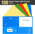Habgp 100 Pack Plastic Folders with Pockets - 5 Color Heavy Duty Two Pocket Folder Business Card Holder for Office