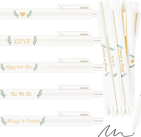 Ctosree 50 Pcs Bridal Shower Pens, Black Ink Retractable Ballpoint Pens for Guest Book, Wedding Favors for Women