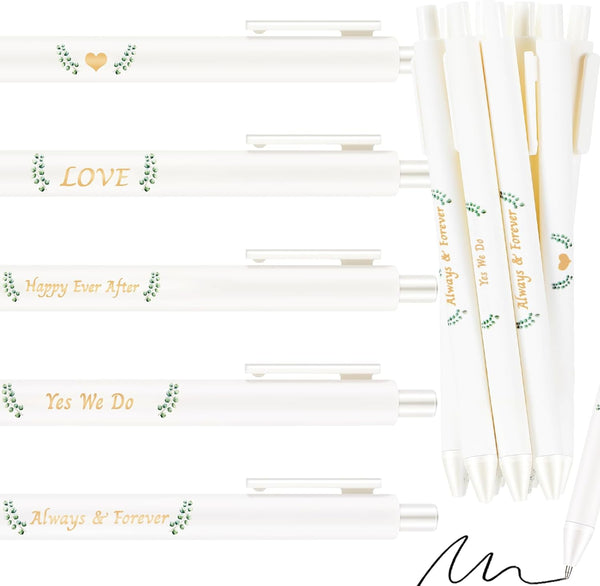 Ctosree 50 Pcs Bridal Shower Pens, Black Ink Retractable Ballpoint Pens for Guest Book, Wedding Favors for Women