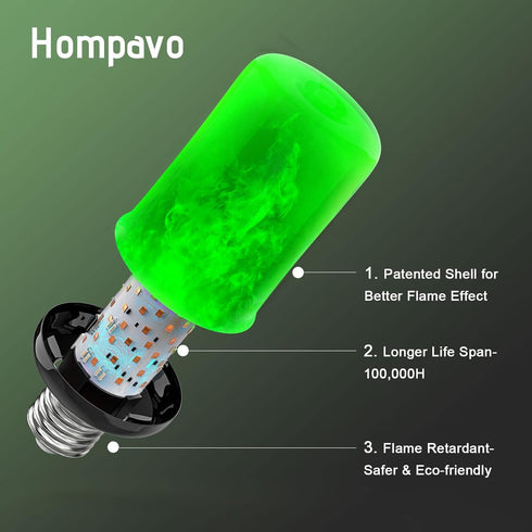 Hompavo Upgraded LED Flame Light Bulbs, Green Flickering Effect, E26 Flame Bulb for Home Halloween, St. Patrick's Day,