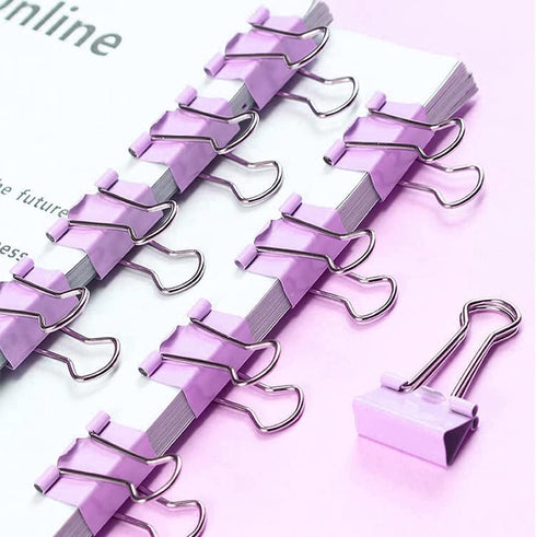 Purple Paper Clips and Binder Clips Set, 216 pcs, Cute Metal Assorted Sized Binders with Push Pins