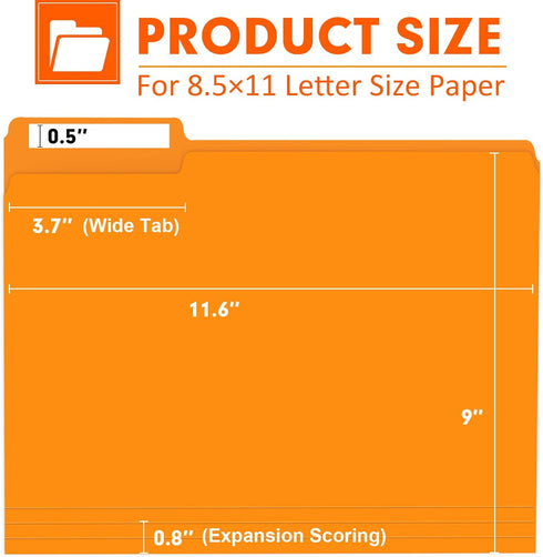 PANDRI File Folder, 120 Pack, 1/3 Cut Tab, Letter Size, Filing Folder for Office School Business, Orange