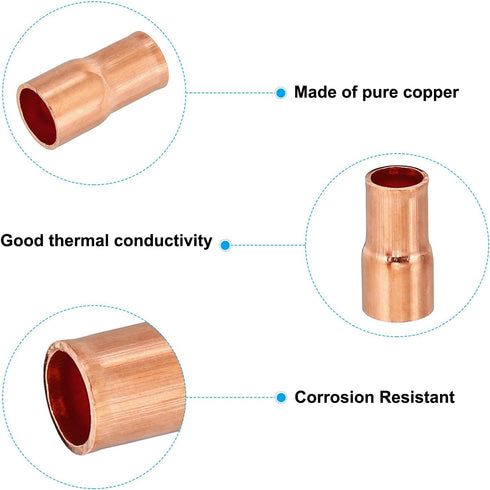PATIKIL 1" to 1/2" ID Copper Reducer, 4pcs 99.9% Pure Copper Reducing Coupling with Sweat Solder Connection