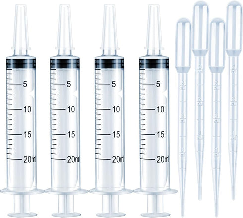 4 Pack 20mL Syringes for Lip Gloss Making Supplies, Liquid TKP Lipgloss Base Flavoring Oil Injection