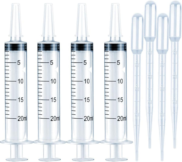 4 Pack 20mL Syringes for Lip Gloss Making Supplies, Liquid TKP Lipgloss Base Flavoring Oil Injection