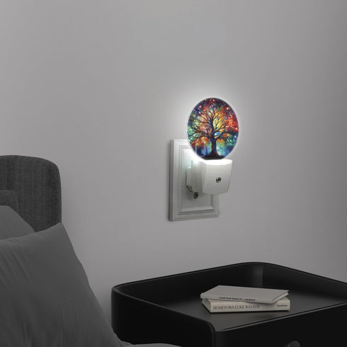 Round LED Night Lights Lamp with Dusk to Dawn Sensor, Vibrant Tree of Life with Branches Night Light Plug Into Wall