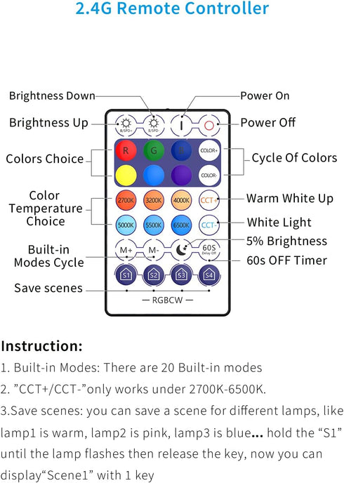 YHW 2.4G 28 Bulbs, Lamp-1 Pack Magic Home Remote Control with Keys, RGB+CCT for Smart LED Smart Floor