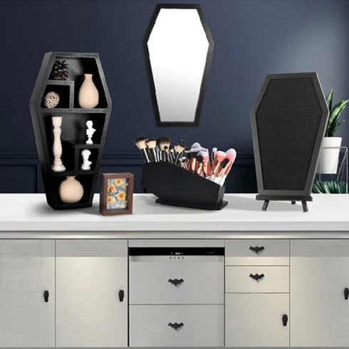Coffin Pin Display Board, Wooden Felt Bulletin Board for Table Top or Wall, Gothic Decor 17 x 11 Inches