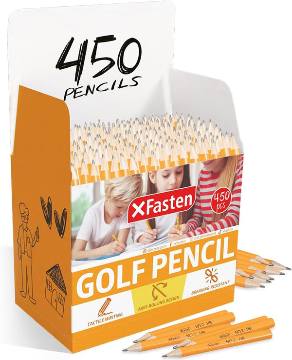 XFasten Golf Pencil without Erasers - Bulk 450-Pack 3.5" #2 HB Presharpened Mini Pencils for Kids