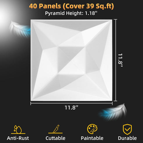40 3D 11.8"*11.8" 3D PCS Wall Panels for Interior Dcor White Wall Covering PanelsPVC Textured Tile for Living