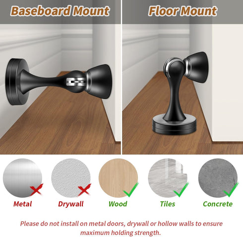 KOLAKO Magnetic Door Stops, Stainless Steel Door Stopper, Brushed Satin Nickel Wall Floor Mounted Holder for Home