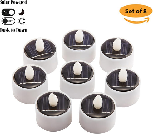 TWINKVILLA 8pcs Solar Tea Lights Outdoor Waterproof, Rechargeable Dusk to Dawn Little Solar Votive Candles, Flameless