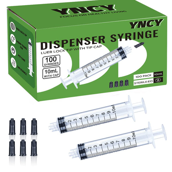 100 Pack 10ml Syringes Luer Lock with Cap, 10cc Syringe without Needle, Individual Sterilized Wrapped