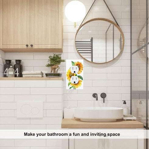 Pznen 1-Gang 4.5x2.76 Inch Watercolor Sunflowers Bouquet Outlet Covers, Yellow Floral Duplex Receptacle Wall Plate