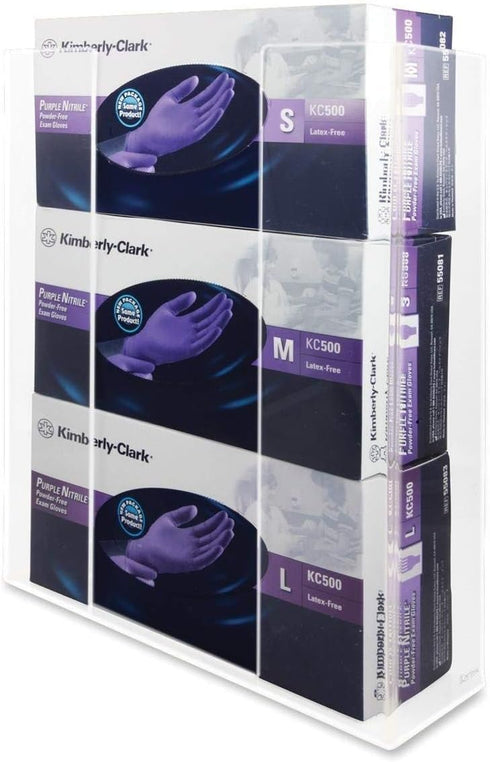 Kantek Wall Mounted Acrylic Glove Box Holder Dispenser, 3 Box Capacity, For Use in Food Service, Healthcare, Hospitals,