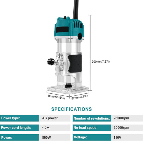 110V 800W Trimmer 30000R/MIN Router Tool, Compact Wood Router Tool for Woodworking, Electric Hand Compact Edge