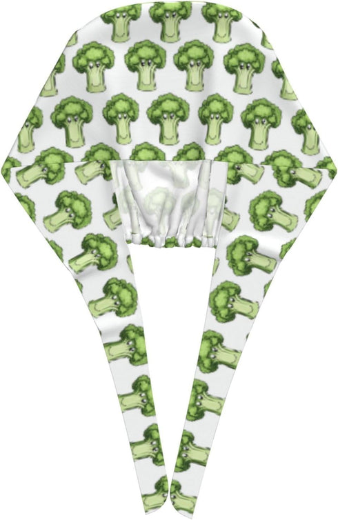 Nurse Scrub Cap Men Women with Buttons - Cute Cartoon Cauliflower B Print Soft Comfy Surgical Cap, Adjustable Tie Back
