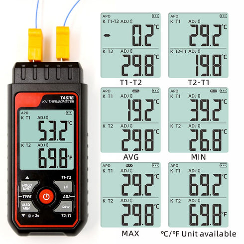-328~2501 4PCS Digital Thermocouple Thermometer Dual-Channel K/J Type Thermometer Wide Range Industrial HVAC