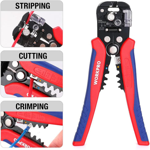 WORKPRO Self Adjusting Wire Stripper, 3-in-1 Automatic Wire Stripper/Cutter/Crimper, 8 Inch Multi Pliers