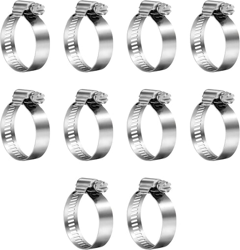 Hose Clamps, 304 Stainless Steel, 10 pcs Pack, SAE 28 Worm Gear Clamps, 1-5/16 Inch-2-1/4 Inch (33-57mm)