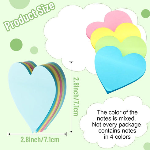 Marspark 9 Pack Heart Shaped Sticky Notes, 3 x 3 Inches Colorful Memo for Home Office School Supplies