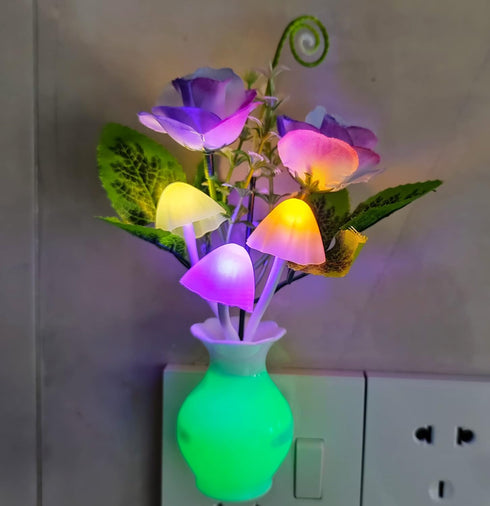 4 Pack AUSAYE Plug in LED Night Light Sensor Rose Light, Energy Saving Lamp Dream Nightlight Rose Flower Mushroom Night