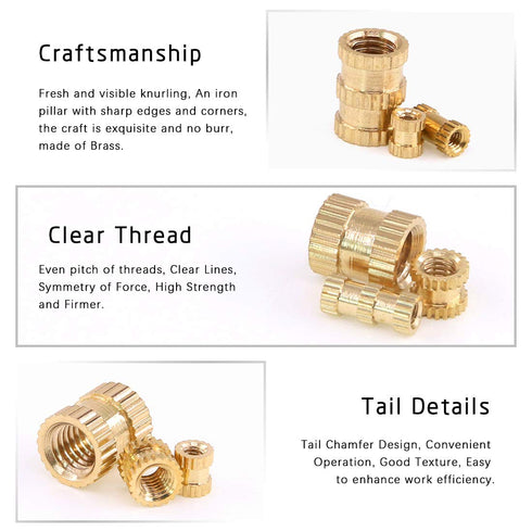 330Pcs Metric Female Thread Brass Knurled Threaded Insert Nuts Assortment Kit M2 M3 M4 M5