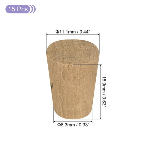 MECCANIXITY Tapered Cork, 11.1x8.3x15.9mm Natural Wooden Leakproof Soft Cork Stoppers for Wine Beer Bottle Crafts Corks Plug Replacement Laboratory Supplies, Dark Wood Color, Pack of 15