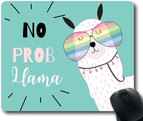 Mouse Pad No Prob Llama with Glasses, Motivational Quote Personalized Design Non-Slip Rubber Mousepad
