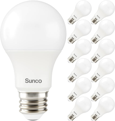 Sunco Lighting 12 LED A19 Light Lamp Bulbs, 9W Equivalent 60W, 3000K White for Indoor Use