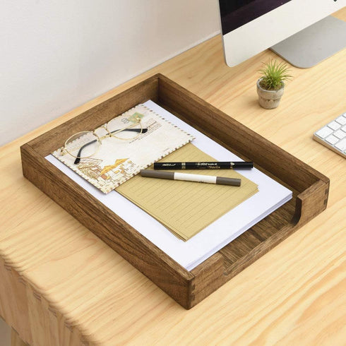 Kirigen Wood Letter-Size Tray Single-Tier (TP-DBR) - Front-Load Documents Tray for Office Desktop Organizer, Dark Brown