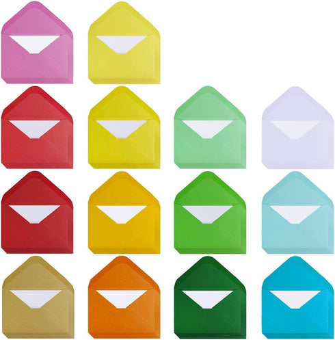 Supla 140 Sets Colorful Mini Envelopes with White Blank Note Cards, 14 Colors Tiny Pocket Envelopes for Small Gift