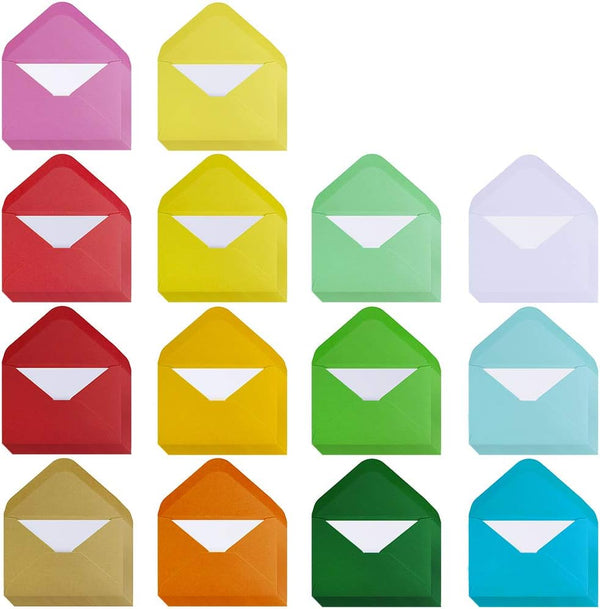 Supla 140 Sets Colorful Mini Envelopes with White Blank Note Cards, 14 Colors Tiny Pocket Envelopes for Small Gift