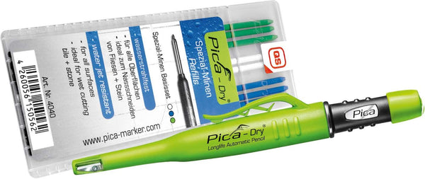 Pica Dry Automatic Pen + Green White Blue Refills, 3 Blue, 2 White, 3 Green
