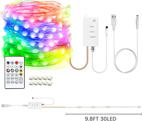 9.8ft 40-55in 16M Dimmable 30 Avatar Controls Smart Fairy Lights for TV Backlight USB String Lights with Remote Color
