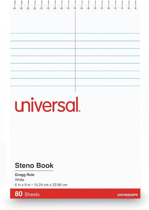 Universal 96920 Steno Book, Gregg Rule, 6 x 9, White, 80 Sheets, 6 Pack