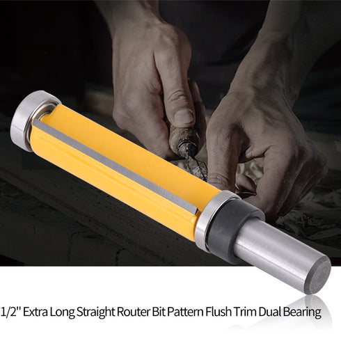 Shank Straight Router Bit 1/2" Woodworking Bearing Flush Trim Tool, 2-1/2"L x 3/4'' Dia