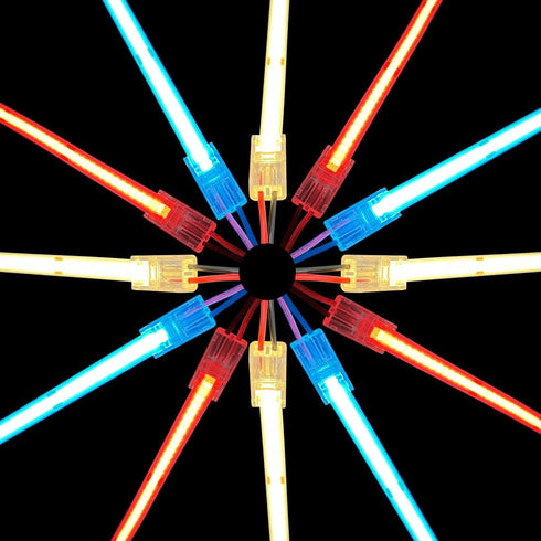 12 Pack 8mm Cob LED Strip Light Connectors, 2 Pin Solderless Adapter with 6M/19.68ft LED Wire for 12/24V Tape