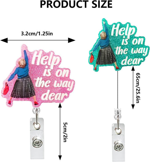 Help is on The Way Dear Badge Reel Holder, Glittering Cartoon Name Tag Card, Alligator Retractable Office Supplies