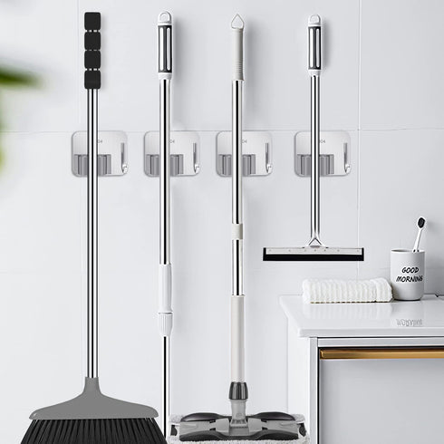 Broom Holder Self Adhesive No Drill Wall Mount, Heavy Duty Organizer for Mop and Garden Tools